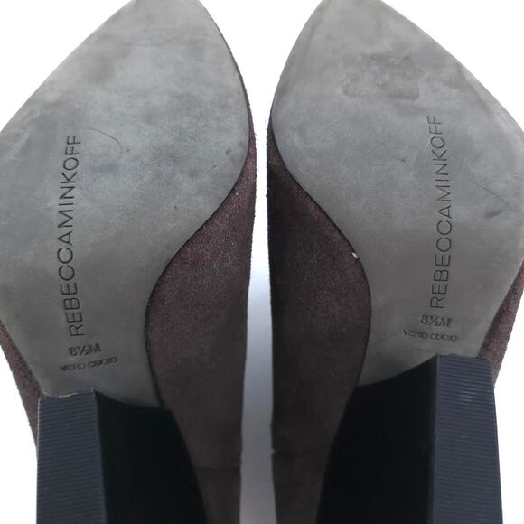 Rebecca Minkoff La Roux Brown Metallic Bootie Ankle Strap Wood Stacked Wedge 8.5 - Picture 9 of 9